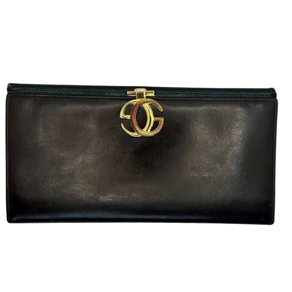 Gucci Vintage Wallet Purse GG Continental Brown Green Leather Quiet Luxury